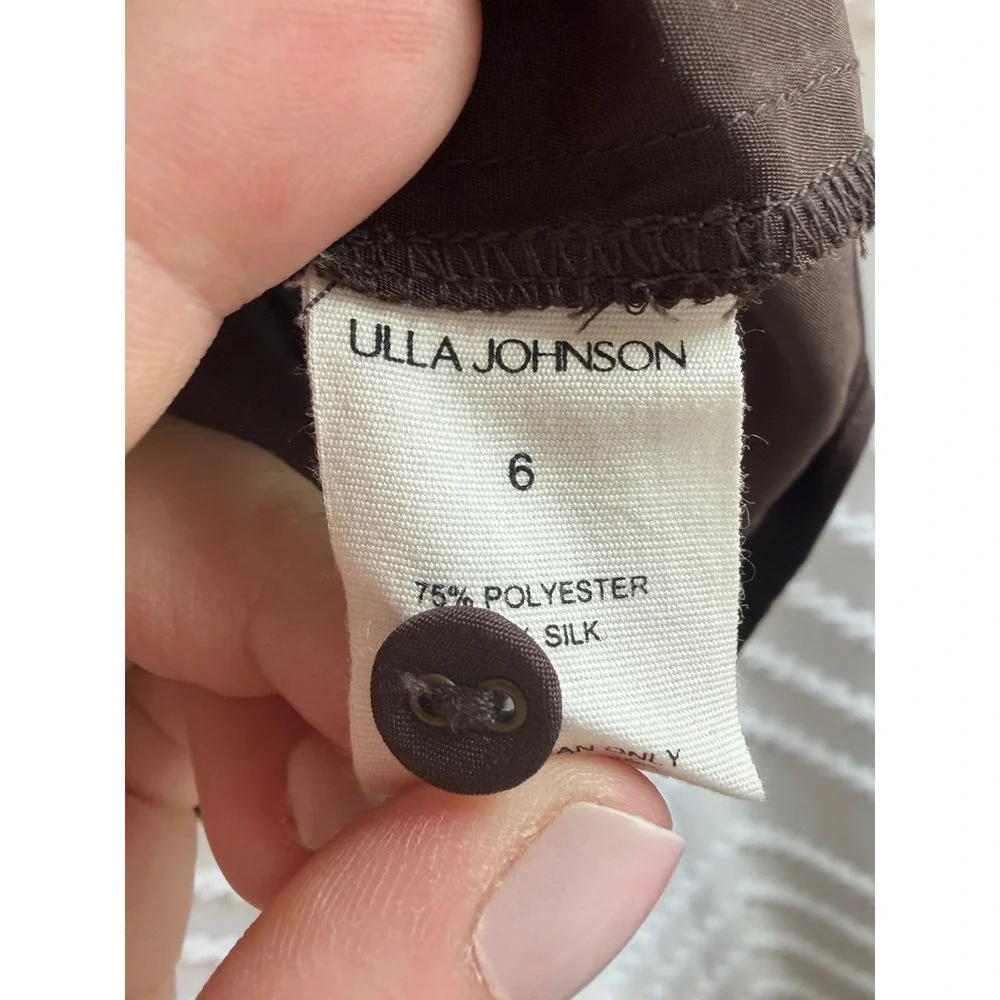 Ulla Johnson Brown Silk Blend Puff Sleeve Gathered Blouse Top Size 6